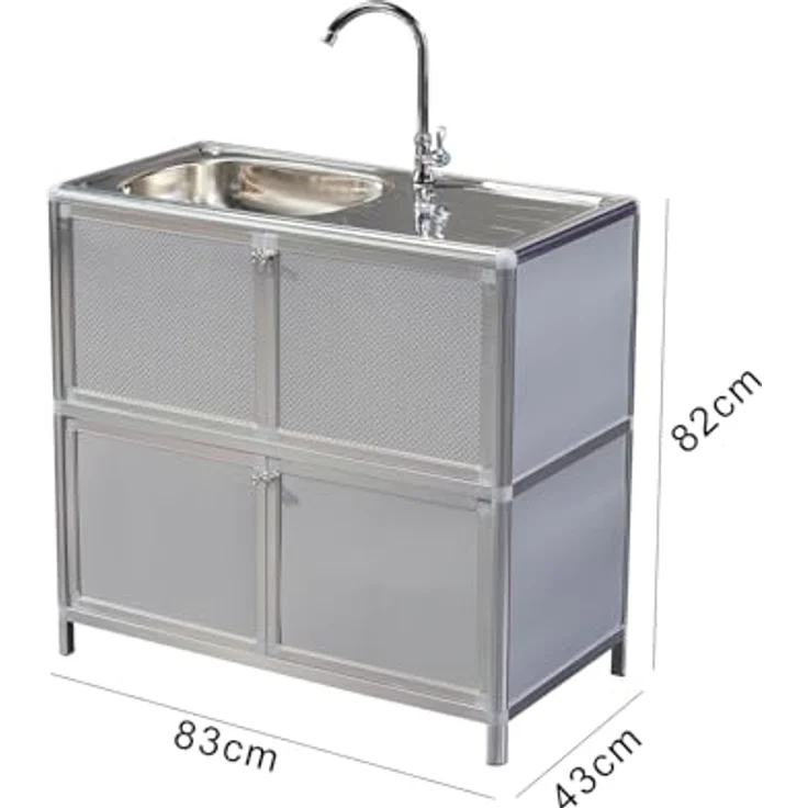 HTI-Living Outdoorspüle L Gerti, freistehender Spültisch aus Aluminium mit Edelstahlspüle und Armatur, perfekt für Restaurant und Camping, silber – Bild 4