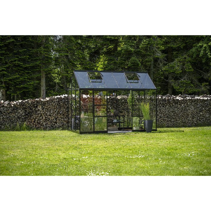 Halls ICON Planthouse 6, Gewächshaus mit 7,3 m² Grundfläche, 3 mm Sicherheitsglas, schwarz, mit Doppelschiebetüren und Dachfenstern
