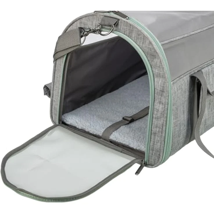 TRIXIE Transporttasche Dillon, Luftige Tragetasche für kleine Hunde mit Mesh-Material und abnehmbaren Schulterriemen, grau – Bild 4