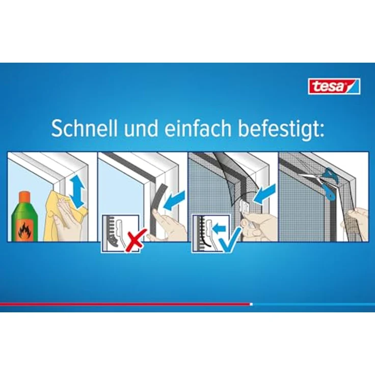 tesa Pollenschutzgitter im 2er Pack- zuschneidbarer, transparenter Pollenschutz für Allergiker - für nach innen öffnende Fenster - inkl. selbstklebendem Klettband - Anthrazit - 2x 130 cm x 150 cm – Bild 5