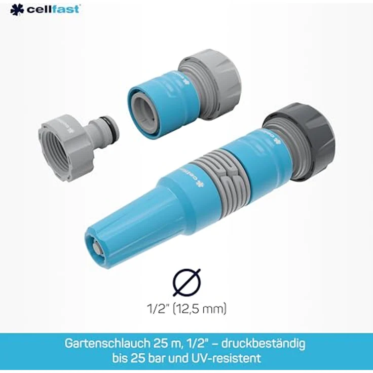 Cellfast Gartenschlauch SET PLUS 3-lagiger Wasserchlauch mit dauerhafter Verstärkung aus Garn höchster Qualität, druck- und UV-beständig, 25 bar Berstdruck, 25m, 1-2 zoll, 10-290 – Bild 3