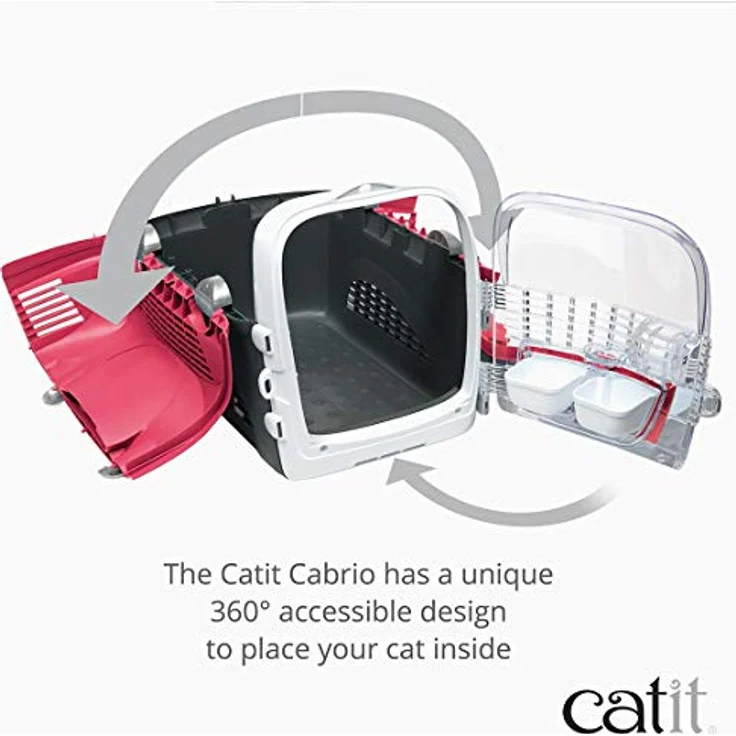 Catit Tiertransportbox Cabrio Transportbox mit Vollständiger Durchlüftung und Rutschfestem Bodenbelag, rot/grau – Bild 6