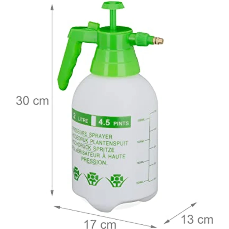 Relaxdays Drucksprüher 2 Liter, einstellbare Messingdüse, für Wasser & Unkrautvernichter, Sprühflasche Garten, weiß/grün: Tests, Infos & Preisvergleich