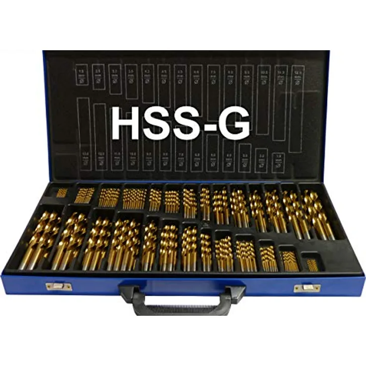 PeTools Spiral-Bohrer HSS-G TiN (1-13mm) mit Kreuzanschliff, Metallbohrer, Stahlbohrer (230tlg. 1-13mm) in Titannitridbeschichtung