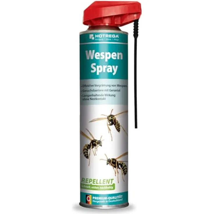 HOTREGA Wespen Spray Repellent 600 ml, effektive Wespenabwehr mit Geraniol für Haus, Garten, Balkon und Terrasse, langanhaltende Wirkung