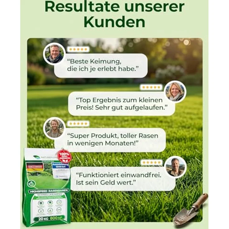 Natureflow Rasensamen Frühjahr 20kg, schnellkeimend, Unkrautfrei, für 800m2 Rasen Nachsaat, Made in Germany – Bild 4
