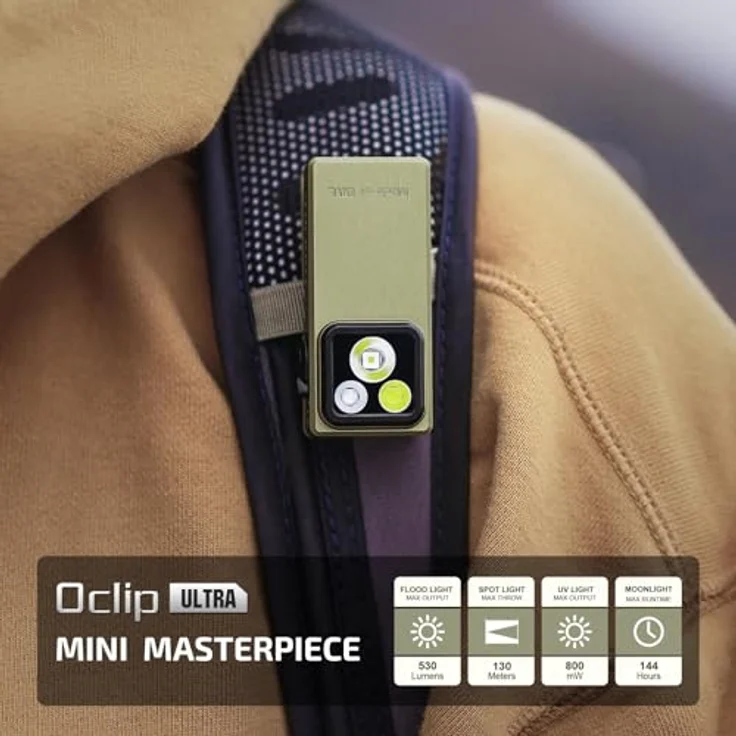 OLIGHT Oclip Ultra, EDC-Taschenlampe mit 530 Lumen, 3 Lichtmodi (Flutlicht, Strahler, UV), USB-C-wiederaufladbar, IPX6 wasserdicht, 55 g (Olivgrün) – Bild 3