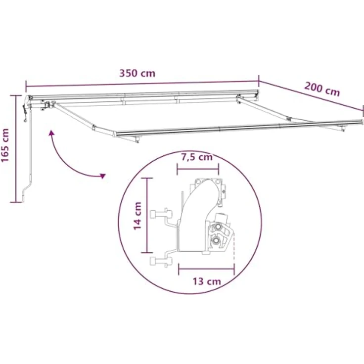 vidaXL Einziehbare Markise Taupe, 3,5 x 2 m, wetterfester Stoff mit UV-Schutz, ideal für Garten und Terrasse – Bild 3