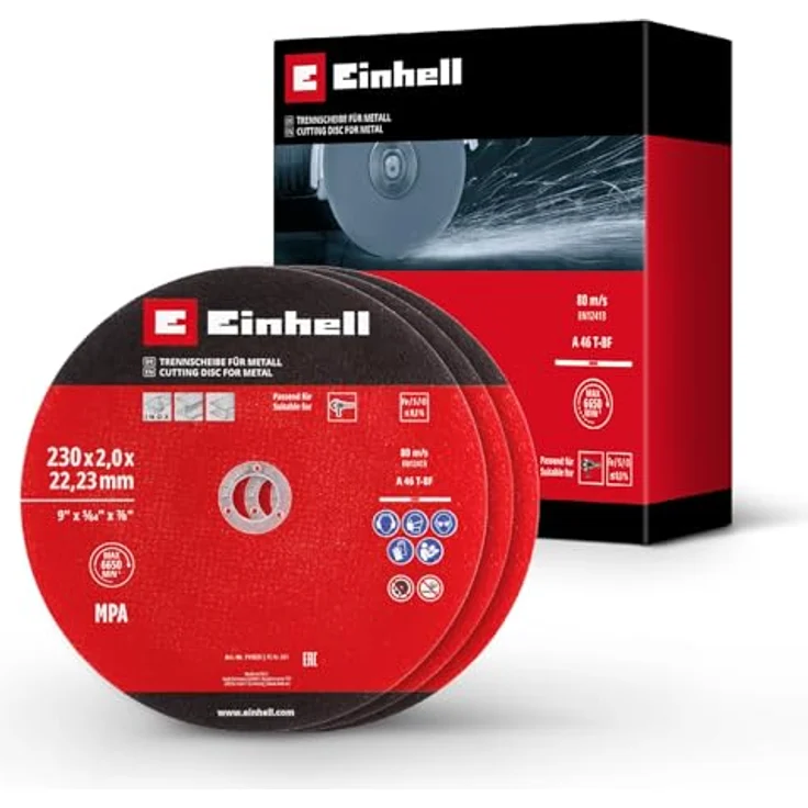 Einhell 3-tlg. Dünntrennscheiben-Set für Metall, Ø 230 mm, MPA-zertifiziert, präzise, hohe Lebensdauer, für Winkelschleifer – Bild 1