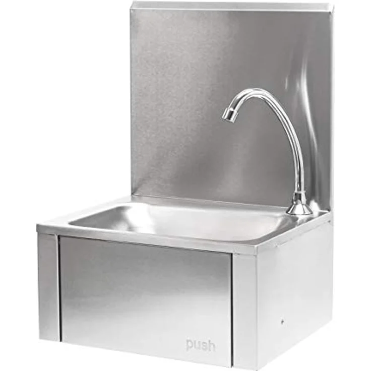 XPOtool Edelstahl Gastro Waschbecken mit quadratischem Innenbecken, Spritzschutz zur Wandmontage, für Gastronomie Küche Werkstatt, robuste Konstruktion, hygienische Lösung, vielseitige Anwendung, optimale Arbeitsumgebung, 390 x 355 x 565 mm, silber – Bild 2