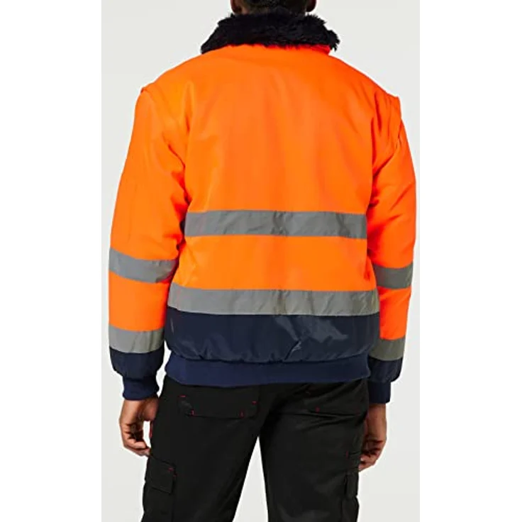 Portwest PJ50 Hi-Vis 3-in-1 Kontrast Pilotjacke, Wasserabweisend mit abnehmbarem Pelzfutter, EN ISO 20471 Class 3, Schwarz/Neonorange – Bild 3