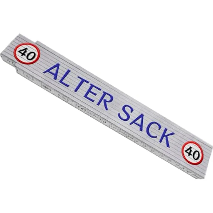 speecheese 40 Alter Sack Meterstab aus Holz mit Verkehrsschild, lustiges Geburtstagsgeschenk für Handwerker, 10 Gelenke, qualitativ hochwertig, Maße 24x3,5 cm