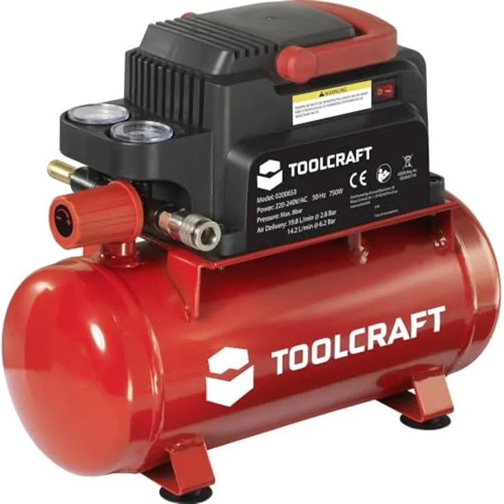 TOOLCRAFT Druckluft-Kompressor 6L, ölfrei, 8 Bar mit UMC-Hochleistungsantrieb und Schnellkupplungen