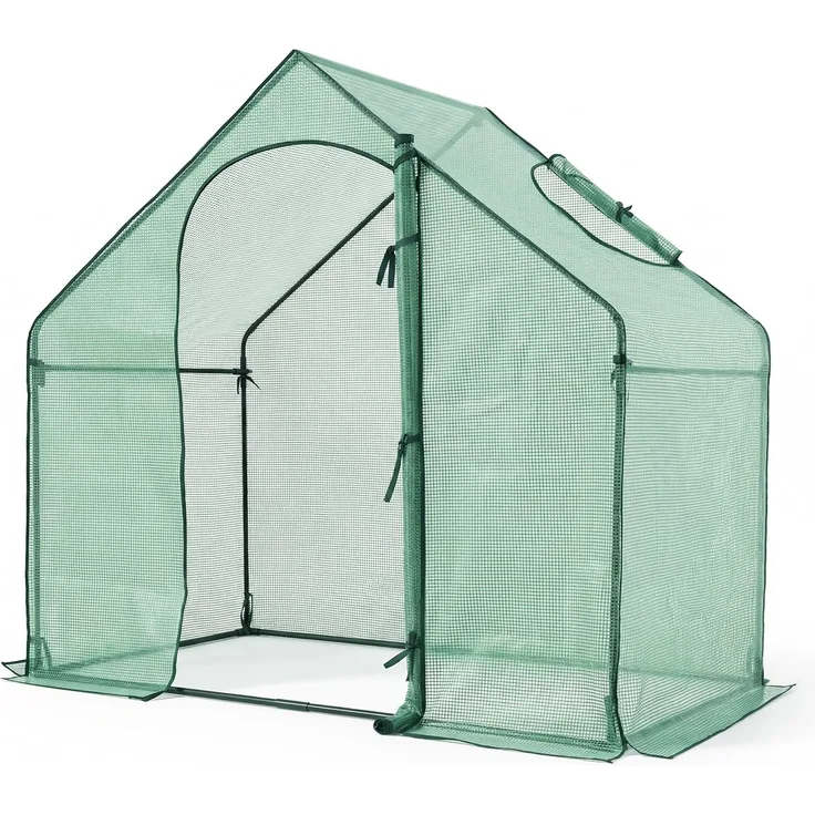 KOMFOTTEU Gewächshaus 180 x 100 x 168 cm, Foliengewächshaus mit metallgestell, PE-Abdeckung, Reißverschlusstür, Fenster und Bodenankern, grün