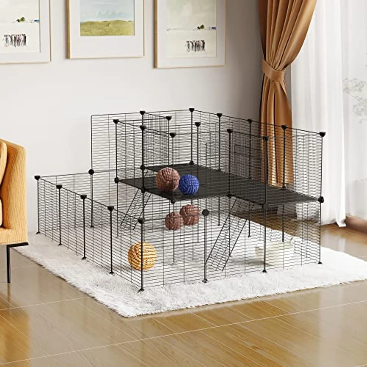 EUGAD Freigehege für Kaninchen, Freilaufgehege Kaninchen, Meerschweinchen Gehege, Meerschweinchen Käfig, Kleintiergehege, Schwarz BHT 145x72x108cm – Bild 2
