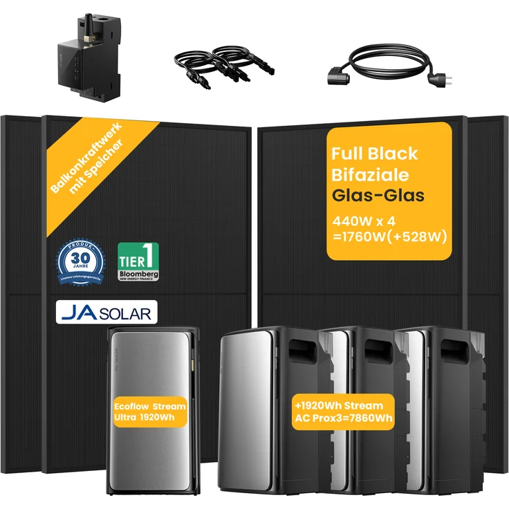 EcoFlow STREAM Ultra, Balkonkraftwerk mit 7680Wh Speicher, 1760W Solarmodule, Smart Meter, All-in-One Design, IP65 Schutz, ausziehbar