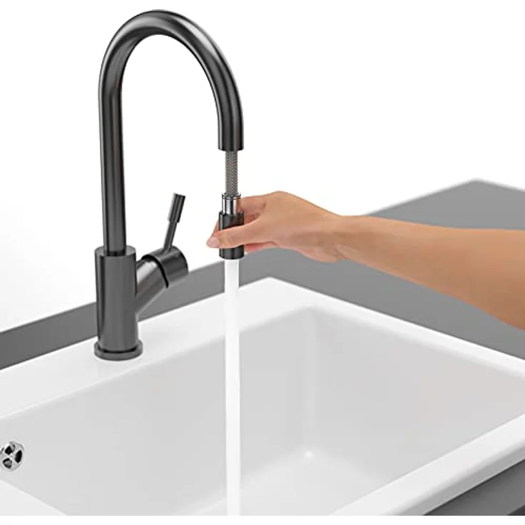 Villeroy & Boch Küchenarmatur 92540005, Edelstahl anthracite, mit Ausziehbrause und keramischen Dichtungen – Bild 5