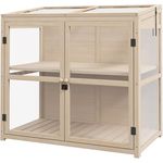 Outsunny Frühbeet aus Holz Gewächshaus 2-Stufiges Treibhaus mit Doppeltür, Dachfenster, Winddichtes Hochbeet, für Garten, Balkon, Natur, 103 x 61 x 103 cm