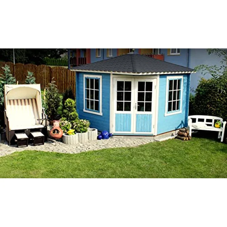 Alpholz 5-Eck Gartenhaus Monica aus Massiv-Holz | Gerätehaus mit 40 mm Wandstärke | Garten Holzhaus inklusive Montagematerial | Geräteschuppen Größe: 300 x 300 cm | Spitzdach – Bild 5