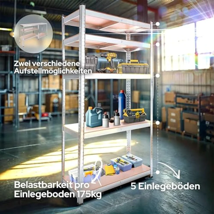 2x Schwerlastregal 180x90x40cm 875kg zertifiziert - verzinkt - Arebos – Bild 4