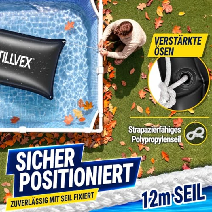tillvex® Poolkissen Winter XXL 200x400cm, Luftkissen zur Poolabdeckung mit 12m Seil & Reparaturkit, frost- & chlorbeständig bis -20°C, inkl. Schraubventil – Bild 6