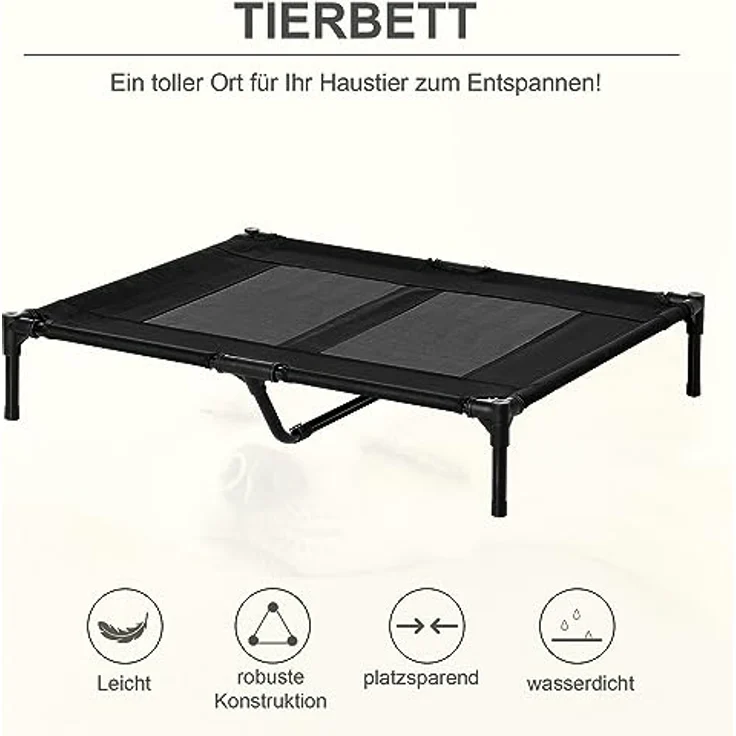 PawHut Hundeliege Outdoor Schlafplatz Hundebett Hundesofa Haustierbett Katzenbett Schwarz 92 x 76 x 18 cm – Bild 4