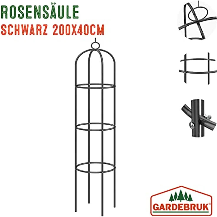 Gardebruk® 4X Rosensäule 200x40cm Metall Schwarz Wetterfest Garten Rankgitter Rankhilfe Ranksäule Gartensäule – Bild 3