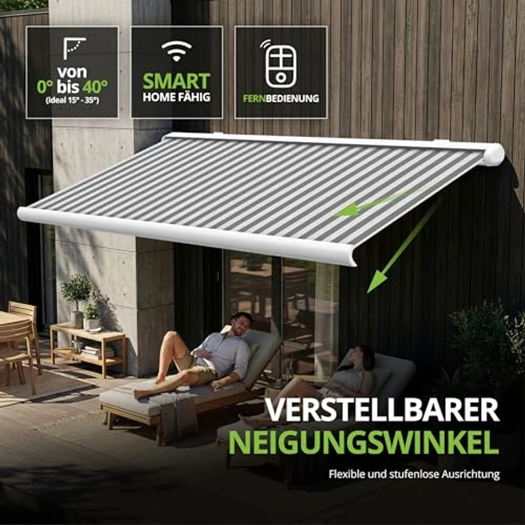 Markise elektrische Kassettenmarkise 2,0x1,5 m Gelenkarm Vollkassettenmarkise Grau-Weiß – Bild 6