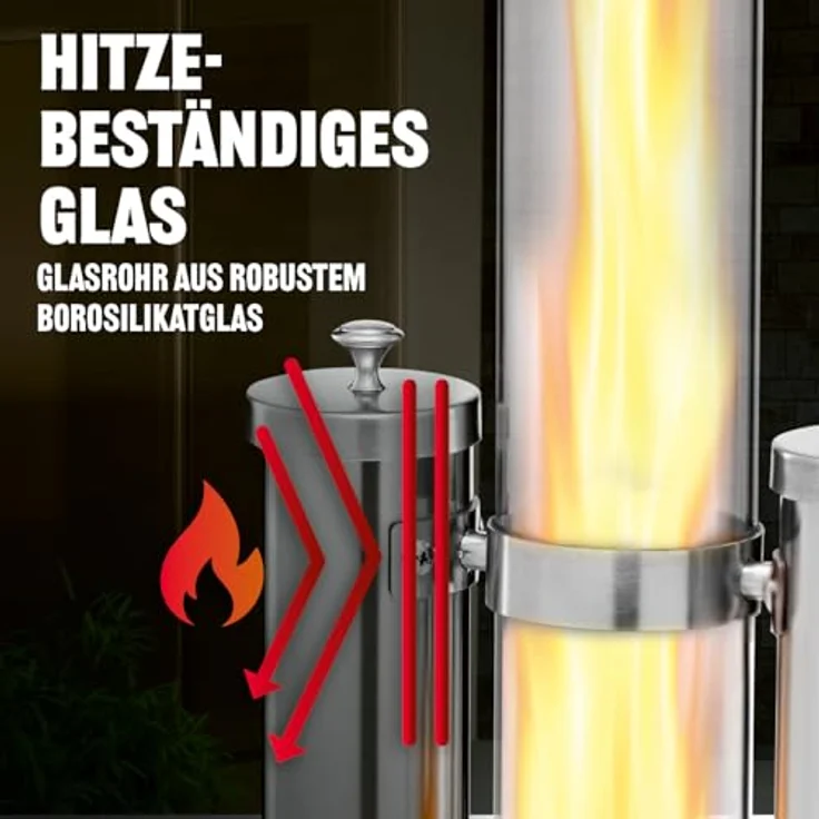 LANDMANN Pellet Feuersäule, Aluguss Pellet Feuerstelle mit Glasrohr-Design, Brenndauer bis zu 150 Min., für handelsübliche Holzpellets – Bild 2