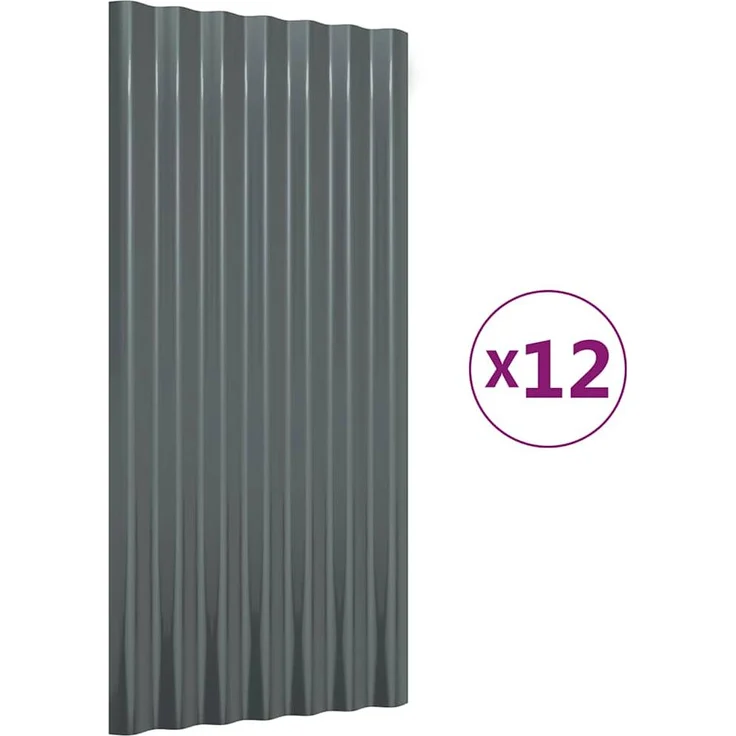 vidaXL Dachpaneele 12 Stk, Verzinkter Stahl, Anthrazit, 80x36 cm, Witterungsbeständig für Schuppen und Garagen