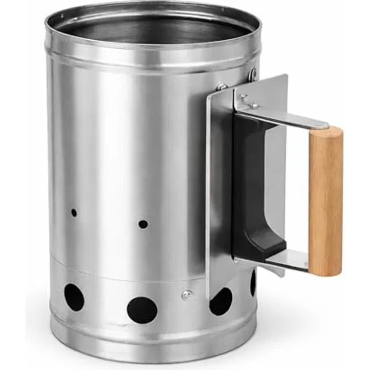 Anzündkamin aus Edelstahl für Kohle und Briketts - 17cm Durchm. - 27cm hoch - Hitzeschutz – Bild 2