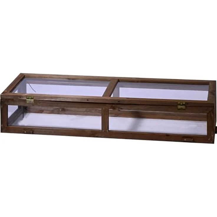 dobar Frühbeet-Aufsatz aus Holz für Hochbeete - Frühbeet-Kasten mit Folie - 117 x 40 x 24,5 cm - Dunkelbraun – Bild 2