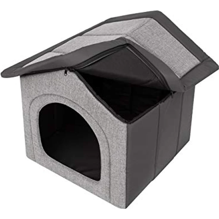 Bjird Hundehaus Hundehütte für mittelgroße Hunde - Katzenhaus, Katzenhöhle - herausnehmbares Dach - Tierhaus für Drinnen/Indoor - Hellgrau mit Graphit - 52 x 46 x 53 cm – Bild 4