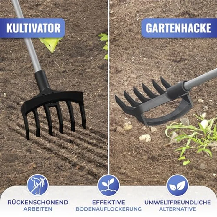 Maximex Gartenhacke Kultivator 2in1, Teleskopstiel 72-138 cm, leicht und robust, Schwarz Grau – Bild 4