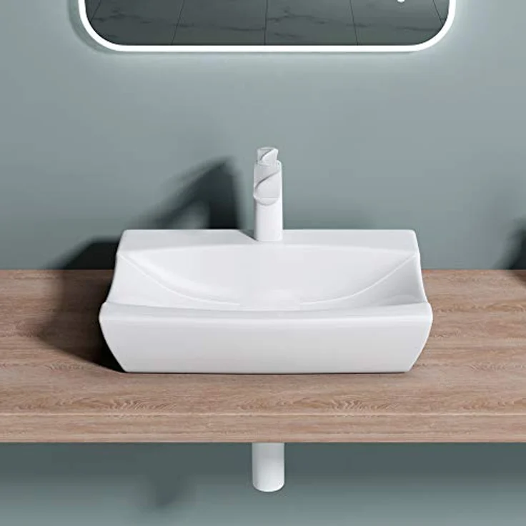 BTH: 48x32x10,5cm Design-Aufsatzwaschbecken inkl. Nano-Beschichtung aus Keramik | Hand-Waschbecken/Waschtisch – Bild 4