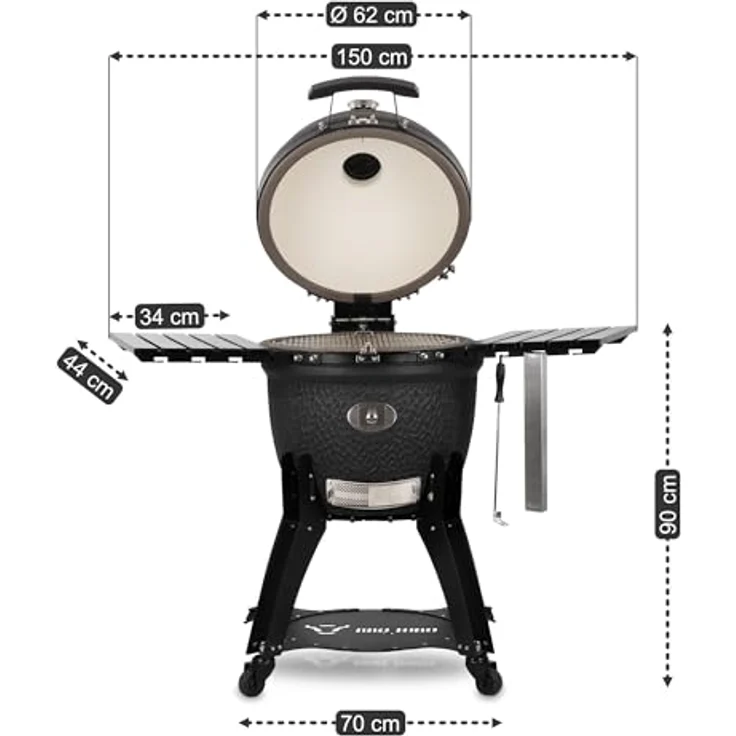 BBQ-Toro Kamado Grill "Yoru" Ø 62 cm, Holzkohlegrill Keramikgrill mit Thermometer, Rädern, matt schwarz – Bild 3