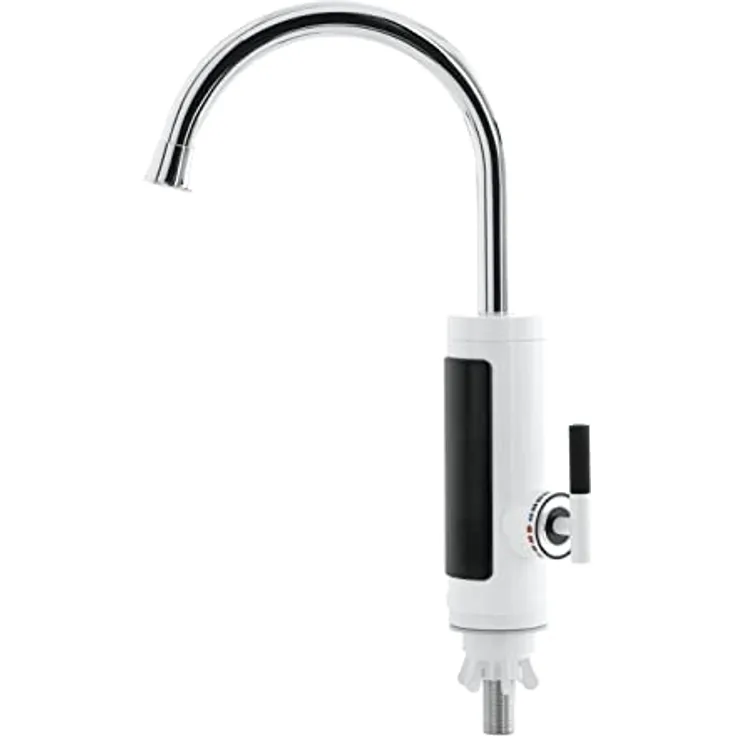 EASYmaxx Warm- & Kaltwasserarmatur mit Durchlauferhitzer, digitale LED-Temperaturanzeige, ideal für Werkstatt, Garage, Camping, Garten und Terrasse, Weiss/Edelstahl