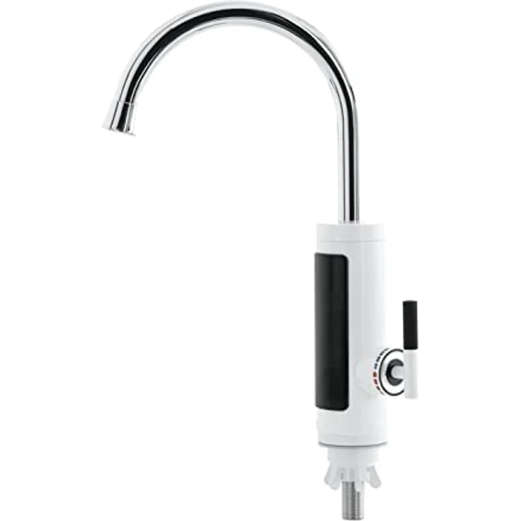 EASYmaxx Warm- & Kaltwasserarmatur mit Durchlauferhitzer, digitale LED-Temperaturanzeige, ideal für Werkstatt, Garage, Camping, Garten und Terrasse, Weiss/Edelstahl – Bild 1