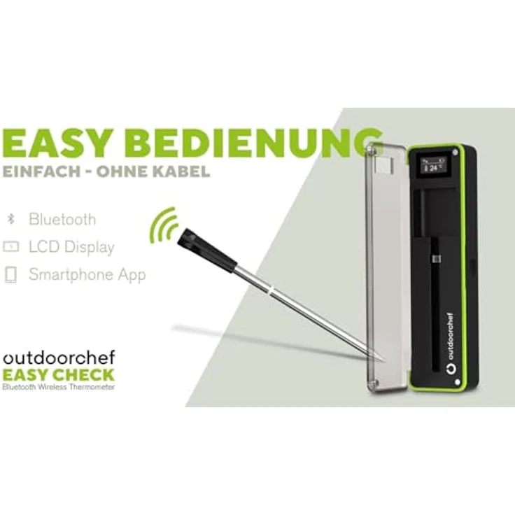 OUTDOORCHEF Easy Check Thermometer Single - Wireless Bluetooth Grillthermometer mit extra schmalem Fühler, 200 m Reichweite, Multifunktions-Dock, -10°C bis 300°C Messbereich – Bild 5