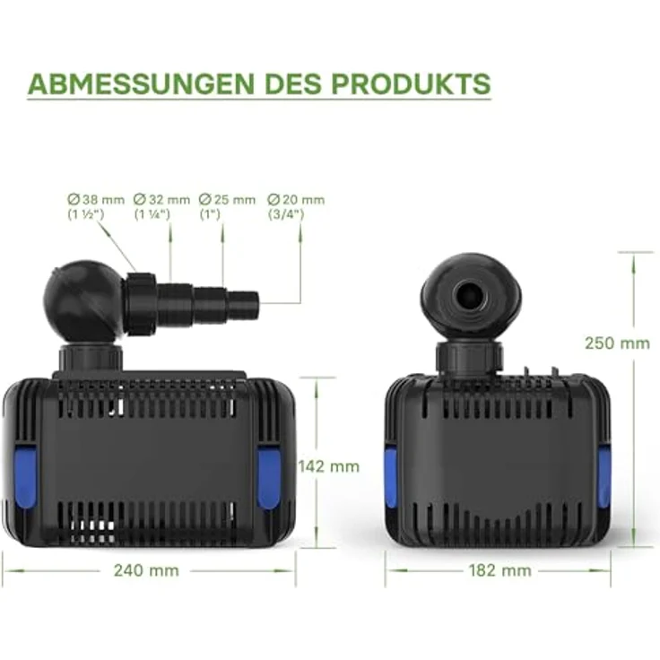 SunSun CDF-3800 Teichpumpe 24V DC, 3600 l/h, 20 W, mit Blockier- und Trockenlaufschutz, Gartenteichpumpe, Gleichstrompumpe – Bild 8