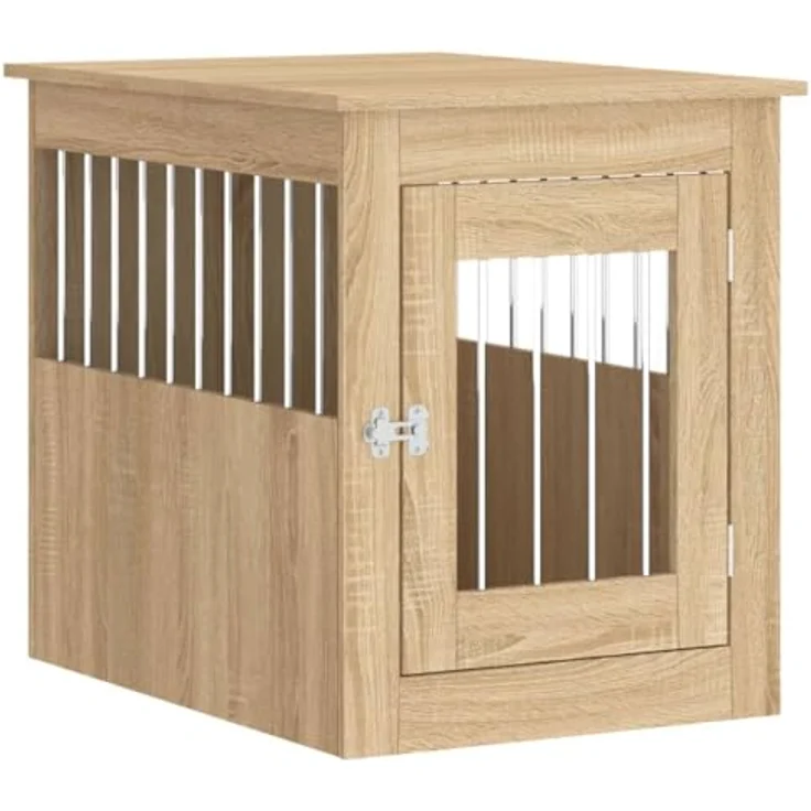 vidaXL Hundekäfig im Möbelstil, Abschließbar Hundebox mit Tür, Hundehütte Beistelltisch mit 2-in-1-Funktion, Hundehaus Haustierkäfig, Sonoma-Eiche 55x75x65 cm Holzwerkstoff – Bild 1