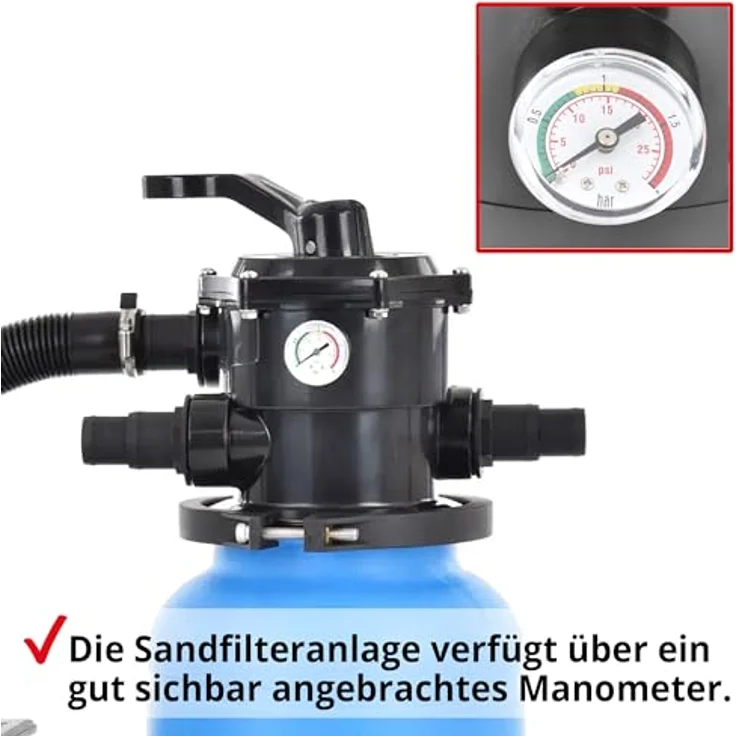 Hecht Sandfilteranlage 302111, 7-Wege Ventil, 12 kg Sandkapazität, 6 m³/h Förderleistung, 200W, 32/38 mm Schlauchanschlüsse – Bild 3