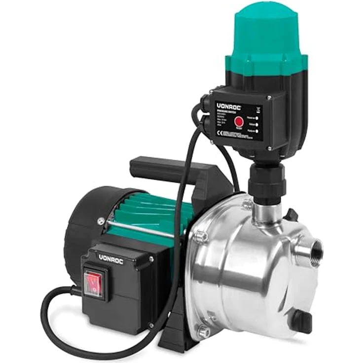 VONROC Hydrofoorpumpe 1000W, Automatische Wasserpumpe mit Druckschalter und Trockenlaufschutz, Fördermenge 3500l/h, 4,4bar für Gartenbewässerung – Bild 1