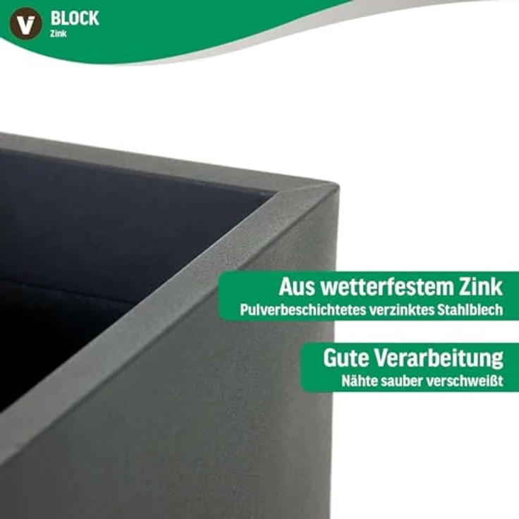 VIVANNO Pflanzkübel Zink BLOCK Säule, Set mit 2 Stück, anthrazit matt, 29x29x80 cm – Bild 2