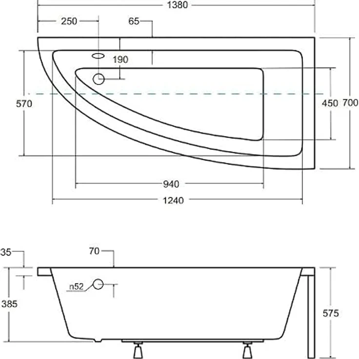 KOLMAN PRAKTIKA Eckbadewanne 140x70 cm rechts, 4in1 Komplettset mit Styroporverkleidung, Ablaufgarnitur, Füßen, reinweiß, Premium Acryl Wanne mit Siphon – Bild 5