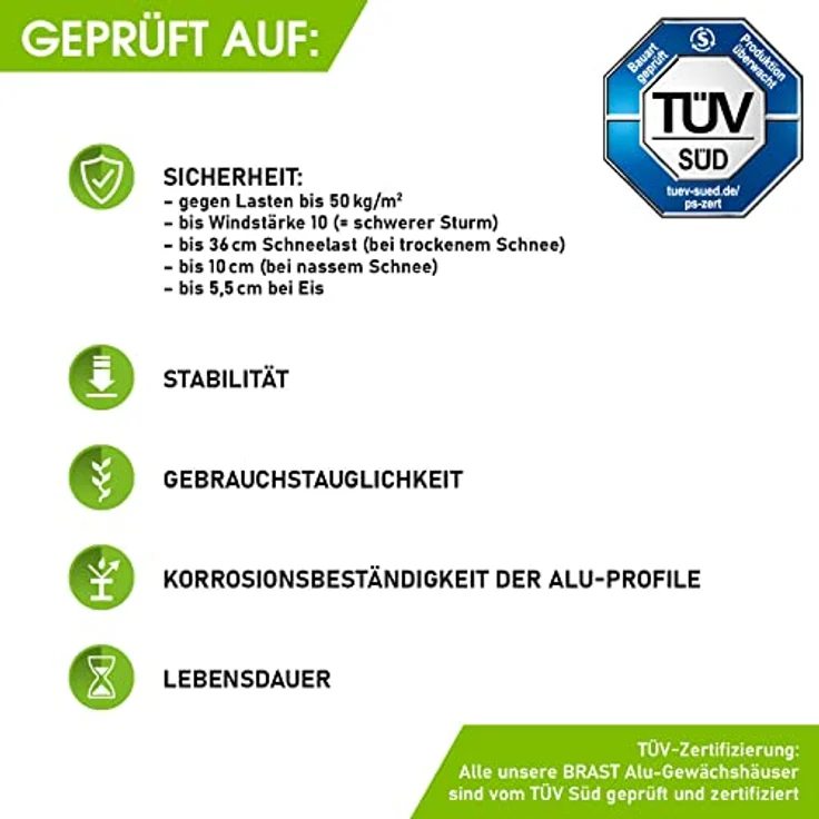 BRAST Gewächshaus Aluminium mit Fundament, TÜV geprüft, 6mm Hohlkammerplatten, rostfrei, wetterfest, temperaturbeständig, 380x250x205cm, grau – Bild 4