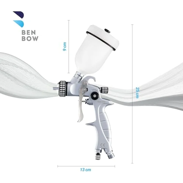 BenBow Lackierpistole PK60 HVLP Mini 0,8 mm Düse + 100 ml Fließbecher - Effizient, präzise und vielseitig einsetzbar - Aluminium Gehäuse, hohe Sprühqualität (Blau) – Bild 3