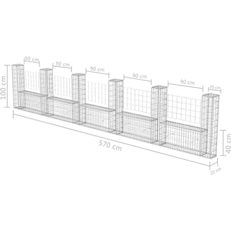 vidaXL Gabionenkorb UForm Stahl 570×20×100 cm – Bild 9