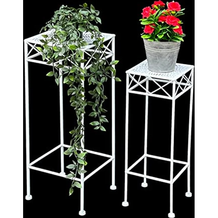 DanDiBo Blumenständer 2er Set, Weiß Metall, Eckig Beistelltisch für Pflanzen und Kräuter – Bild 7