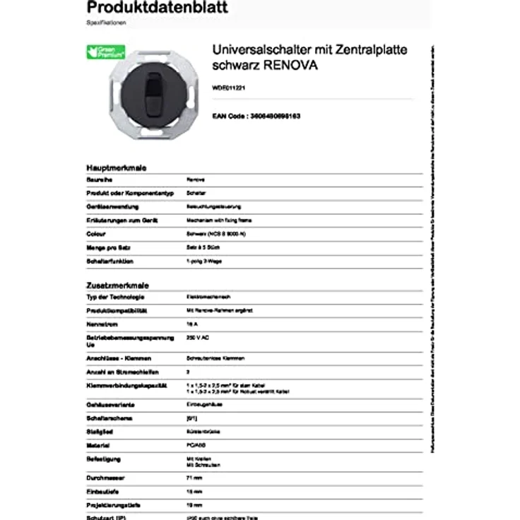 Schneider Electric runder Universalschalter, 1-fach, 2-Wege, 16A, 250V AC, IP20, Unterputz, Renova, schwarz – Bild 2